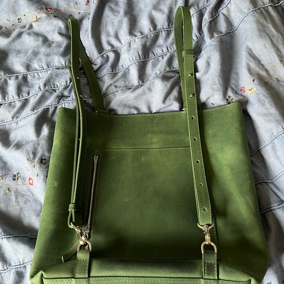 Green Leather Convertible backpack - Picture 2 of 3